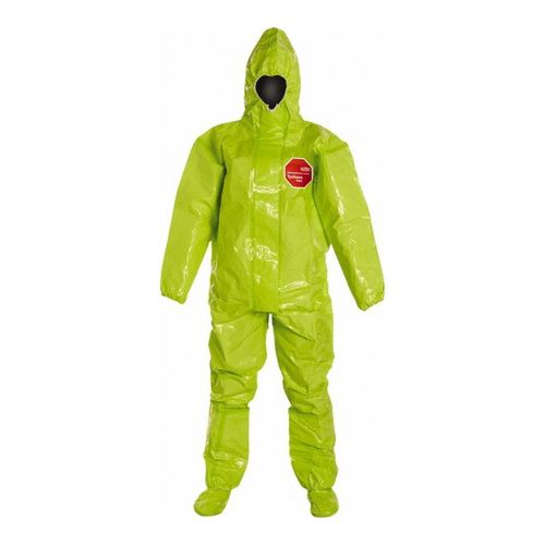 Main product image of Tychem 10000 TK128T Coverall w/ Respirator Fit Hood, Elastic Wrists, Socks w/ Outer Boot Flaps, Double Storm Flap; Adhesive Closure, Lime, Small (Pack of 2)