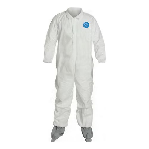 Main product image of Tyvek 400 TY121S Coverall w/ Collar, Elastic Wrists, Attached Skid-Resistant Boots, White, Large (Pack of 25)
