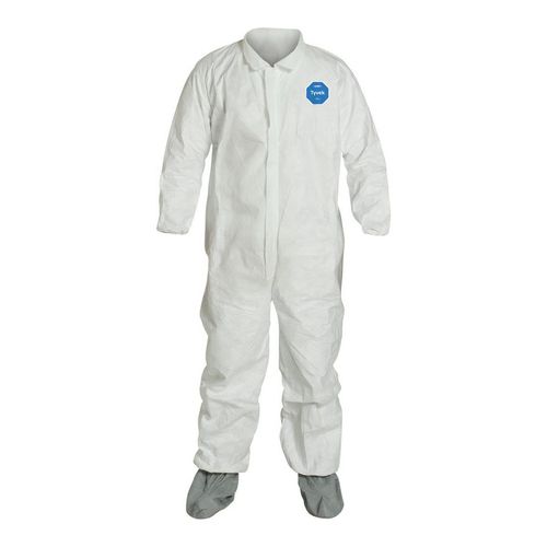 Main product image of Tyvek 400 TY121S Coverall w/ Collar, Elastic Wrists, Attached Skid-Resistant Boots, White, Medium (Pack of 25)