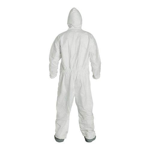 Main product image of Tyvek 400 TY122S Coverall w/ Respirator Fit Hood, Elastic Wrists, Attached Skid-Resistant Boots, Storm Flap, White, 2X-Large (Pack of 25) - NAFTA Sourced