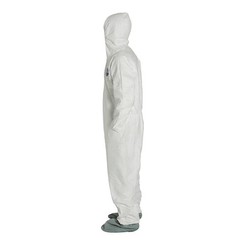 Main product image of Tyvek 400 TY122S Coverall w/ Respirator Fit Hood, Elastic Wrists, Attached Skid-Resistant Boots, Storm Flap, White, 3X-Large (Pack of 25)