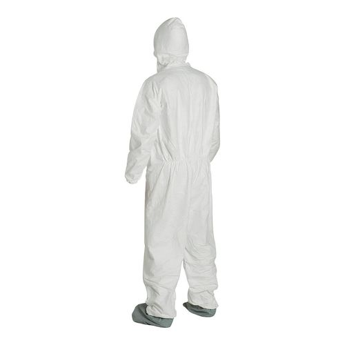 Main product image of Tyvek 400 TY122S Coverall w/ Respirator Fit Hood, Elastic Wrists, Attached Skid-Resistant Boots, Storm Flap, White, 3X-Large (Pack of 25) - NAFTA Sourced
