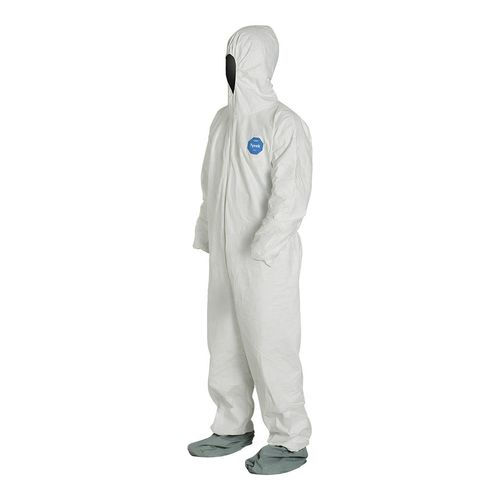 Main product image of Tyvek 400 TY122S Coverall w/ Respirator Fit Hood, Elastic Wrists, Attached Skid-Resistant Boots, Storm Flap, White, 3X-Large (Pack of 25) - NAFTA Sourced