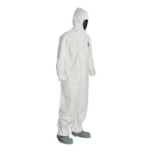 Main product image of Tyvek 400 TY122S Coverall w/ Respirator Fit Hood, Elastic Wrists, Attached Skid-Resistant Boots, Storm Flap, White, 4X-Large (Pack of 25)