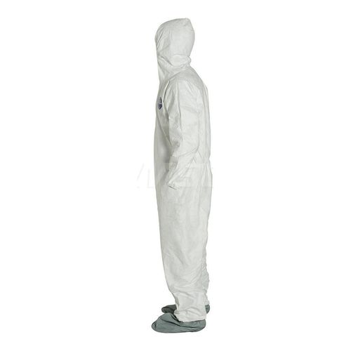 Main product image of Tyvek 400 TY122S Coverall w/ Respirator Fit Hood, Elastic Wrists, Attached Skid-Resistant Boots, Storm Flap, White, 5X-Large (Pack of 25)