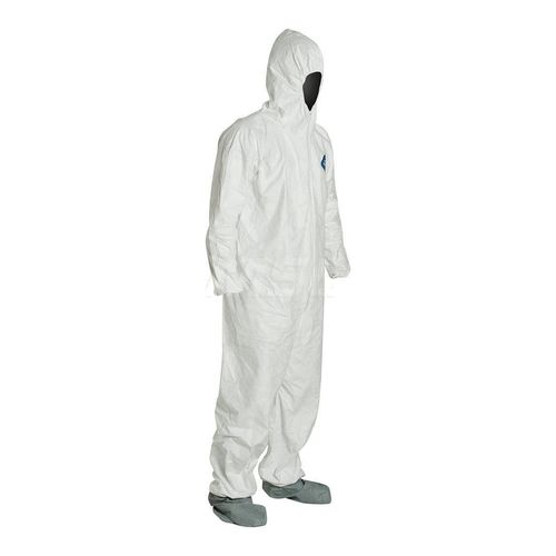 Main product image of Tyvek 400 TY122S Coverall w/ Respirator Fit Hood, Elastic Wrists, Attached Skid-Resistant Boots, Storm Flap, White, Medium (Pack of 25)