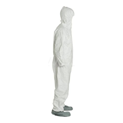 Main product image of Tyvek 400 TY122S Coverall w/ Respirator Fit Hood, Elastic Wrists, Attached Skid-Resistant Boots, Storm Flap, White, Medium (Pack of 25)