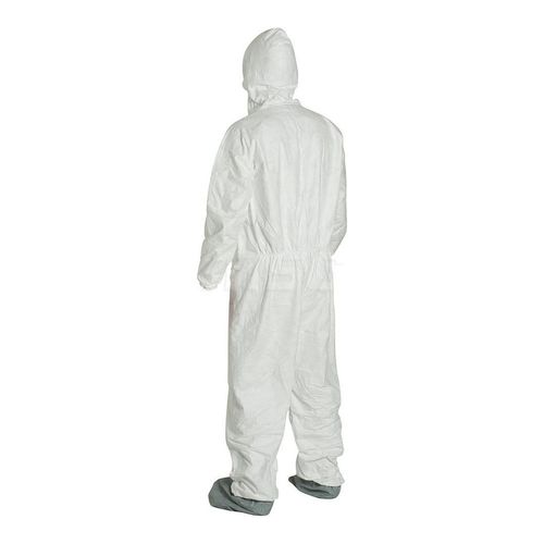 Main product image of Tyvek 400 TY122S Coverall w/ Respirator Fit Hood, Elastic Wrists, Attached Skid-Resistant Boots, Storm Flap, White, Medium (Pack of 25)