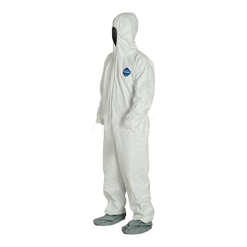 Main product image of Tyvek 400 TY122S Coverall w/ Respirator Fit Hood, Elastic Wrists, Attached Skid-Resistant Boots, Storm Flap, White, Medium (Pack of 25)
