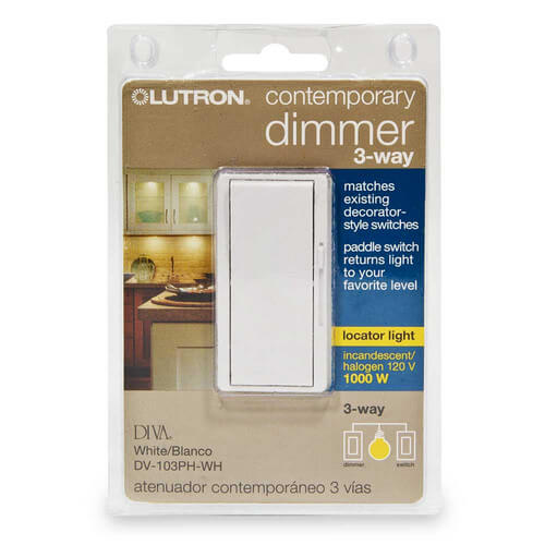 DV103PHWH Lutron (OLD) DV103PHWH Diva 3Way 1000W Dimmer with Locator Light (White