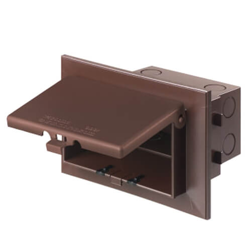 1-Gang Weatherproof Low Profile Inbox, Vertical, In-Use Cover, for New Brick w/ Adapter Sleeve (Brown)