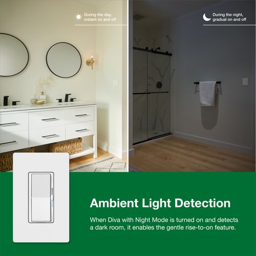 Main product image of Diva Night Mode LED+ Dimmer Switch for Dimmable LED Bulbs, 150W Single-Pole or 3-Way (White)