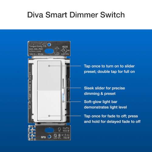 DVRFPKG1DWH Lutron DVRFPKG1DWH Diva Smart Dimmer Switch 3Way