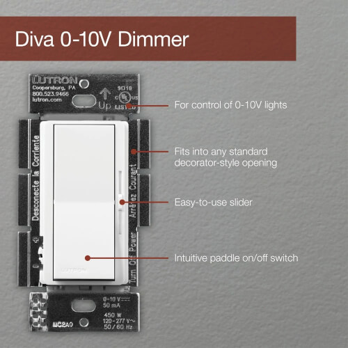 Main product image of Diva 0-10V Dimmer Switch, 450W, Single-Pole/3-Way, No Neutral Required, 120V, DVSTV-453-WH, White