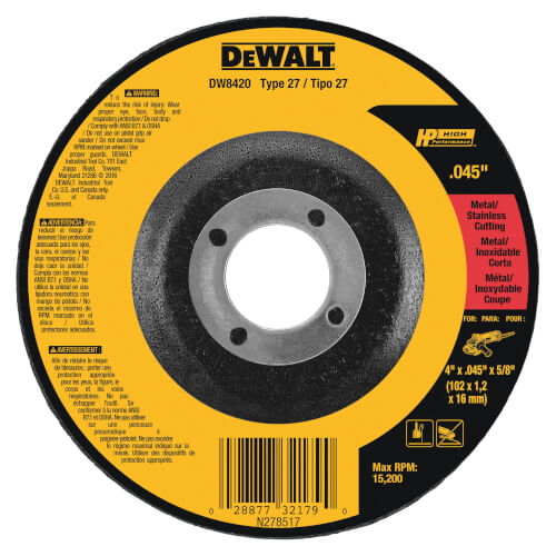 HP Stainless Steel Metal Cutting Wheel Type 27, 5/8"-11 x 4-1/2" Aluminum Oxide