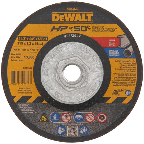 Main product image of HP Stainless Steel Metal Cutting Wheel Type 27, 5/8"-11 x 4-1/2" Aluminum Oxide