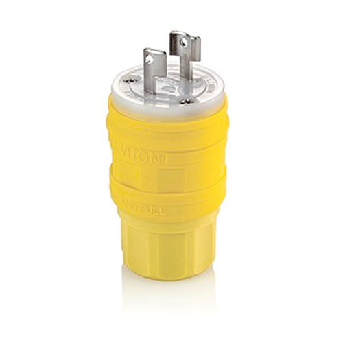 Main product image of 15A, 125V NEMA L1-15P, 2P, 2W, Plug, Locking Blade, Non-Grounding, Wetguard (Yellow)