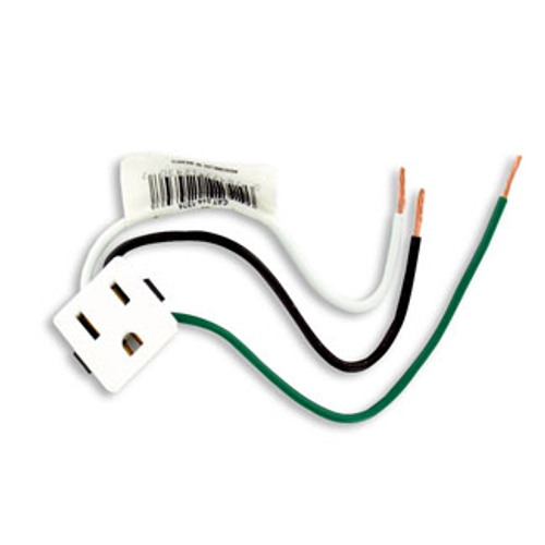 Main product image of 15A, 125V NEMA 5-15r, 2p, 3w, Snap-in Receptacle, Straight Blade, Grounding, Leads 14ga 6" Long Wired (White)