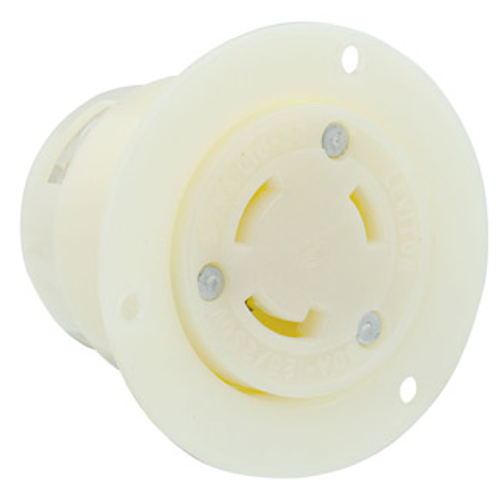 Main product image of 30A, 125/250V NEMA L10-30R, 3P, 3W, Flanged Outlet Locking Receptacle, Non-Grounding (White)