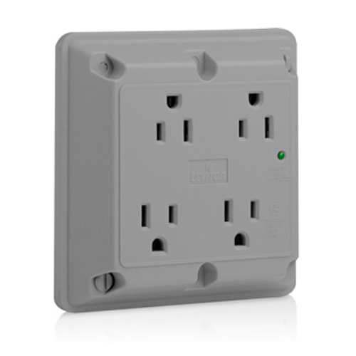Main product image of 15A, 125V SuRGe Protected Quadruplex Receptacle, Industrial Grade (Gray)