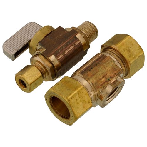 Main product image of 1/2" Nom Comp (5/8" OD) x 1/2" Nom Comp (5/8" OD) x 1/4" OD Comp Tee & Valve Kit, Lead Free (Brass)
