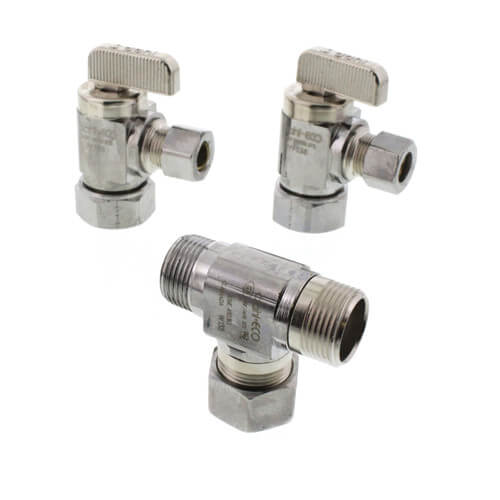 Main product image of 5/8 OD Comp X 3/8 OD Comp X 3/8 OD Comp 2 Angle Dual Outlet Valve, Lead Free (Chrome Plated)
