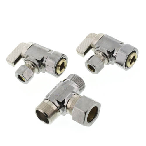 Main product image of 5/8 OD Comp X 3/8 OD Comp X 3/8 OD Comp 2 Angle Dual Outlet Valve, Lead Free (Chrome Plated)