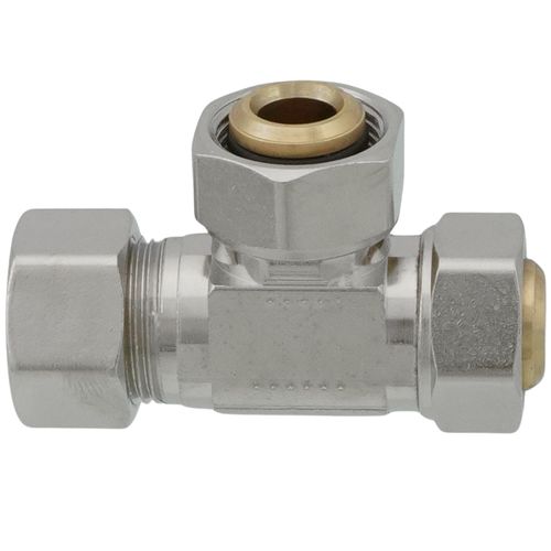 Main product image of 1/2" Nom Comp. (5/8" OD) x 5/8" OD Comp. x 5/8" OD Comp. Universal Tee, Lead Free (Chrome Plated)