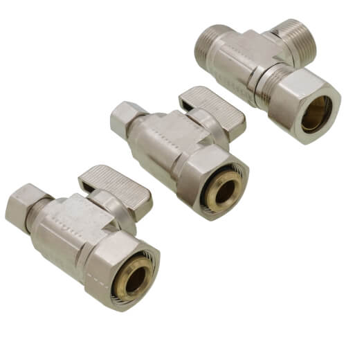 Main product image of 1/2" Nom Comp. (5/8" OD) x 3/8" OD x 1/4" OD Comp Dual Shut-Off Valve, Lead Free (Chrome)