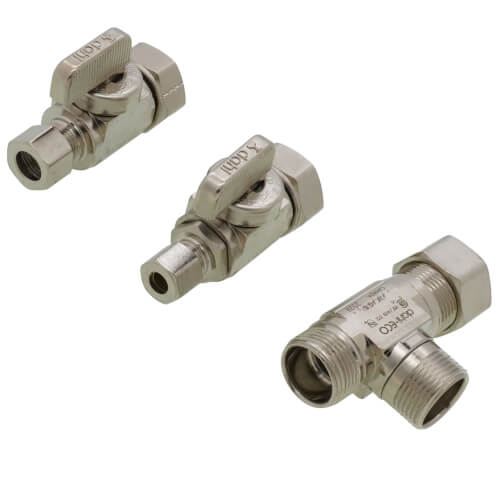 Main product image of 1/2" Nom Comp. (5/8" OD) x 3/8" OD x 1/4" OD Comp Dual Shut-Off Valve, Lead Free (Chrome)