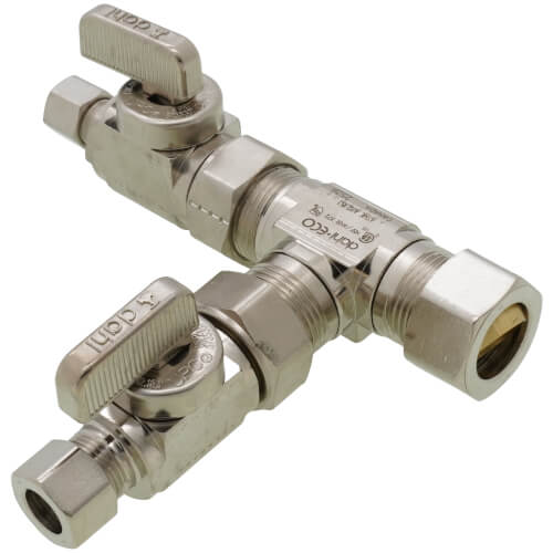 Main product image of 1/2" Nom Comp. (5/8" OD) x 3/8" OD x 1/4" OD Comp Dual Shut-Off Valve, Lead Free (Chrome)