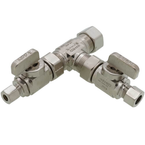 Main product image of 1/2" Nom Comp. (5/8" OD) x 3/8" OD x 1/4" OD Comp Dual Shut-Off Valve, Lead Free (Chrome)
