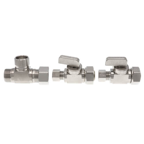 Main product image of 1/2" Nom Comp. (5/8" OD) x 3/8" OD x 3/8" OD 2 Straight Dual Shut-Off Valve, Lead Free (Brass)