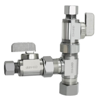 Main product image of 1/2" Nom Comp. (5/8" OD) x 3/8" OD x 3/8" OD 2 Straight Dual Shut-Off Valve, Lead Free (Brass)