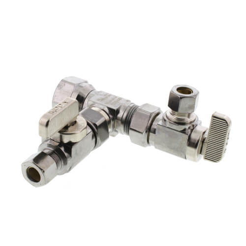 Main product image of 1/2" FIP x 3/8" OD Comp x  3/8" OD Comp Dual Shut-Off Valve, Lead Free (Chrome)
