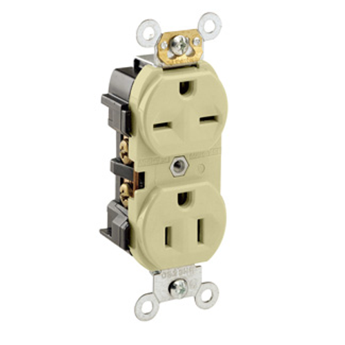 Main product image of Duplex Receptacle Outlet,  Dual Voltage, Smooth Face, 15A, 125/250V Side Wire, NEMA 5-15R_6-15R, 2-Pole, 3-Wire, Self-Grounding (Ivory)