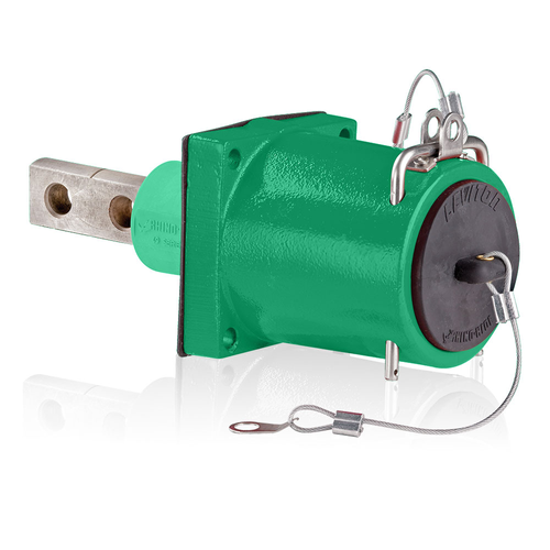 Main product image of Rhino-Hide Single Pole Male Receptacle Double` Hole Bus Bar, 313MCM-777MCM Cable, 1000V 1135A Max (Green)