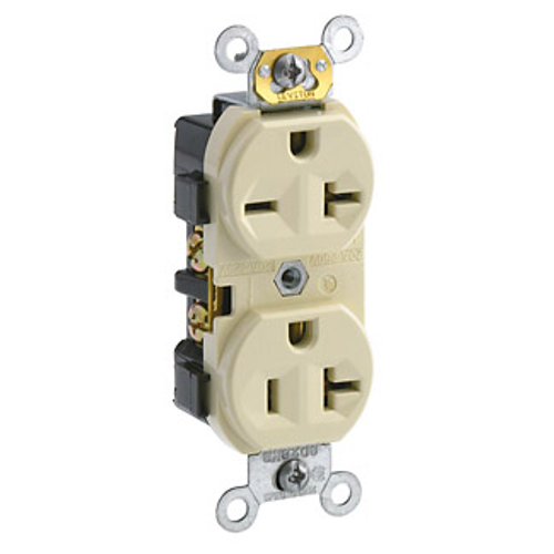 Main product image of Duplex Receptacle Outlet,  Dual Voltage, Indented Face, 20A, 125/250V Side Wire, NEMA 5-20R_6-20R, 2-Pole, 3-Wire, Self-Grounding (Ivory)
