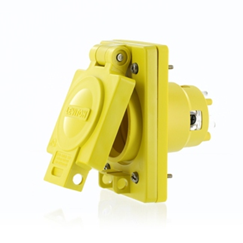 Main product image of 20A, 250V NEMA 6-20, 2-Pole, 3-Wire, Straight Blade Single Inlet, Grounding, Wetguard (Yellow)