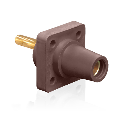 Main product image of 16 Series Female Panel Receptacle, Cam-Type, 90-Degree, Threaded Stud Length, 1.5", Taper Nose, 400A Max, Cable Range, #2 to 4/0 AWG (Brown)