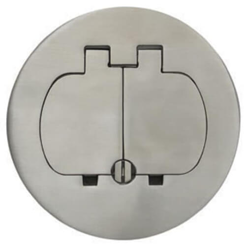Main product image of Two-Door Cover for Round Floor Boxes, Stainless Steel, for Use with Duplex Devices (Silver)