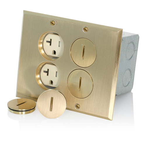 Main product image of Floor Box Assembly w/ (2) 20A Tamper-resistant Outlet/receptacle, Brass