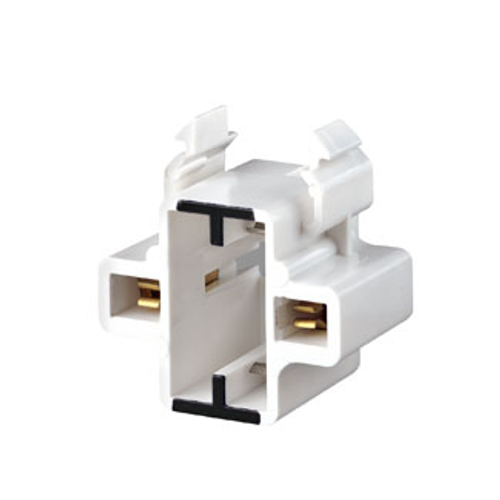 Main product image of Gx23, Gx23-2 Base, 2-pin, Compact Fluorescent Lampholder, Horizontal, Snap-in (Black) Color Code, Quick-connect 18awg Solid Or Str Tinned White Body