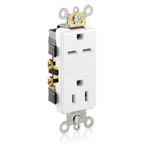 Main product image of 15A Decora Plus Duplex Receptacle/outlet, Commercial Grade, Self-grounding, Dual Vage (White)