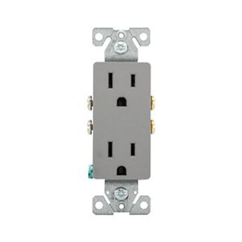 Main product image of Residential Duplex Receptacle, #14-10 Awg 15A 125V, SideAnd Push, Gray, Impact-Resistant Duplex, 1107GY-BOX