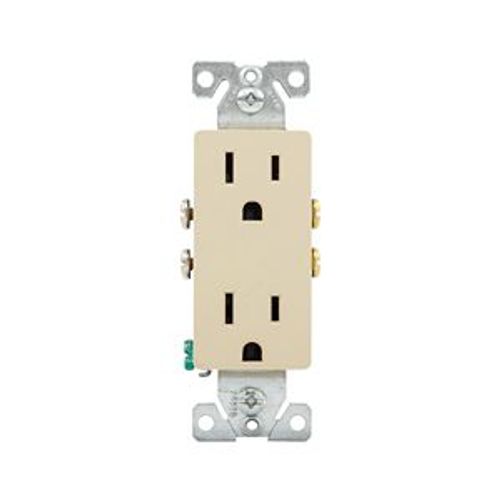Main product image of Residential Duplex Receptacle, #14-10 Awg 15A 125V, SideAnd Push, Ivory, Impact-Resistant Duplex, 1107V-BOX