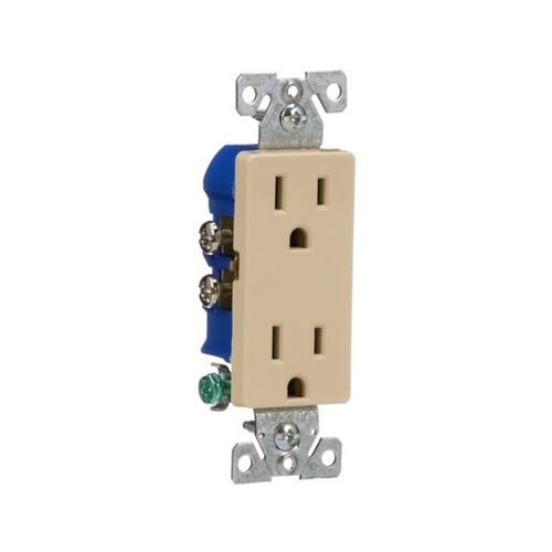 Main product image of Residential Duplex Receptacle, #14-10 Awg 15A 125V, SideAnd Push, Ivory, Impact-Resistant Duplex, 1107V-BOX