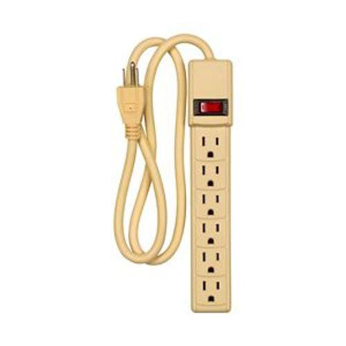 Main product image of Circuit Breaker Switch Power Strip, 15A, General Purpose, 3 Ft 14/3 Sjt Cord, 6 Recept, Ivory, 1136V