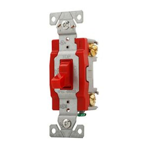Main product image of Construction Grade Toggle Switch, #14-10 Awg, 20A, Flush, 120/277V, Back & Side, Red, 1-Pole, 1221RD
