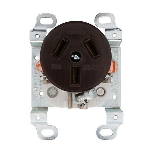 Main product image of Receptacle, #12 -4Awg, 50A, Flush, 125/250V, Back, Brown, Nema 10-50R, 3-Pole, 3-Wire, 122B-BOX